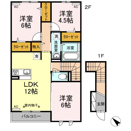 ボナール・メゾン(3LDK/2階)の間取り写真