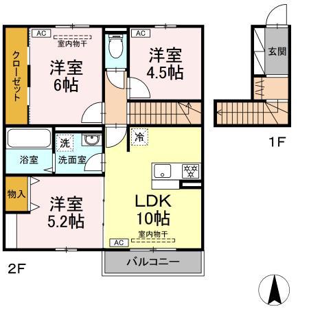 アクアヴィーテ2(3LDK/2階)の間取り写真
