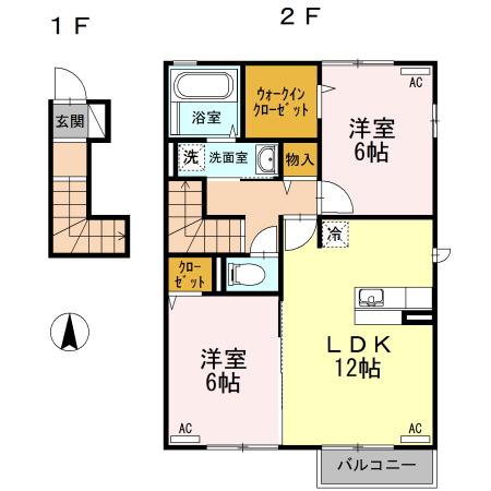 アンジュール クレイドル クレイドル(2LDK/2階)の間取り写真