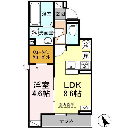 Dアセット飛田給(1LDK/1階)の間取り写真