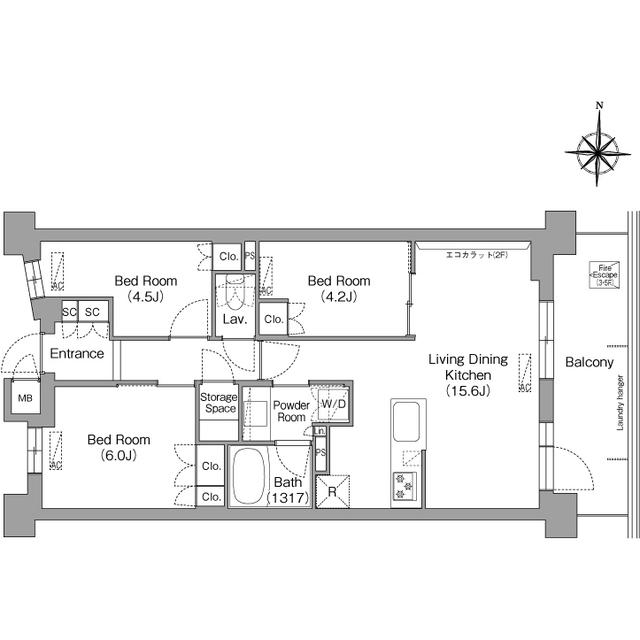 コンフォリア・リヴ八坂富士見(3LDK/3階)の間取り写真