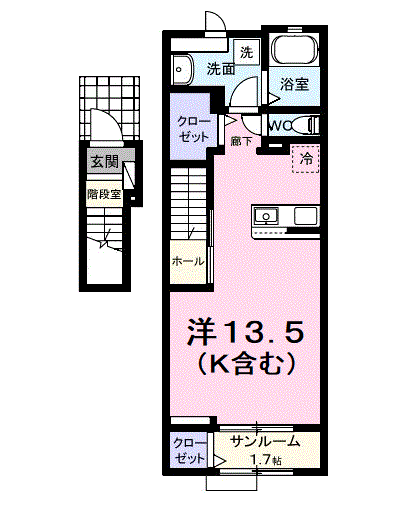 パフュームⅠ(ワンルーム/2階)の間取り写真