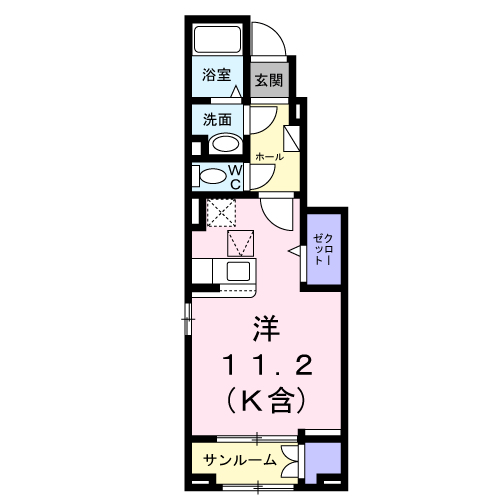 フェリスタ国立(ワンルーム/1階)の間取り写真