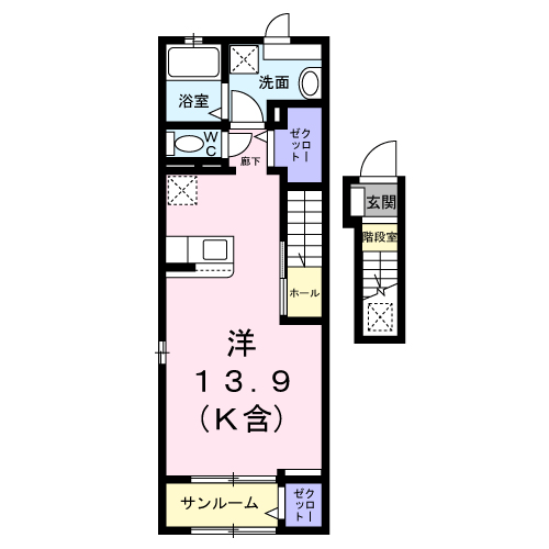 フェリスタ国立(ワンルーム/2階)の間取り写真