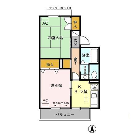 ルードルフィアタウンズ B棟(2K/1階)の間取り写真