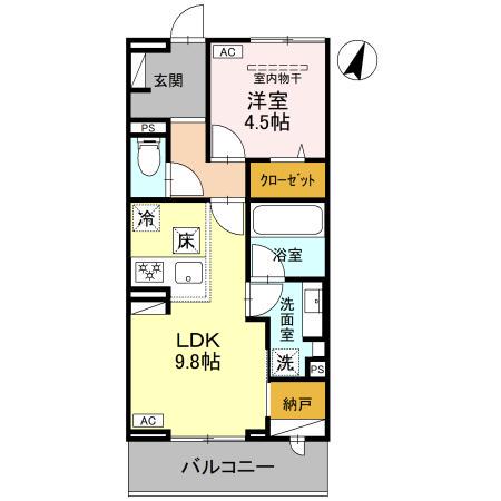 KOAひばりヶ丘(1LDK/1階)の間取り写真