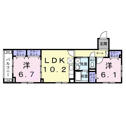 グルックパティオ高円寺(2LDK/2階)の間取り写真