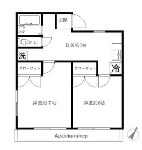 東京地下鉄南北線 本駒込駅 徒歩4分 2階建 築32年(2DK/1階)の間取り写真
