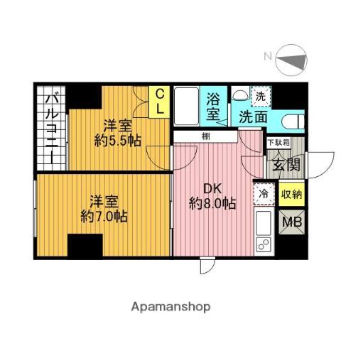 BEE FLATS(2DK/9階)の間取り写真