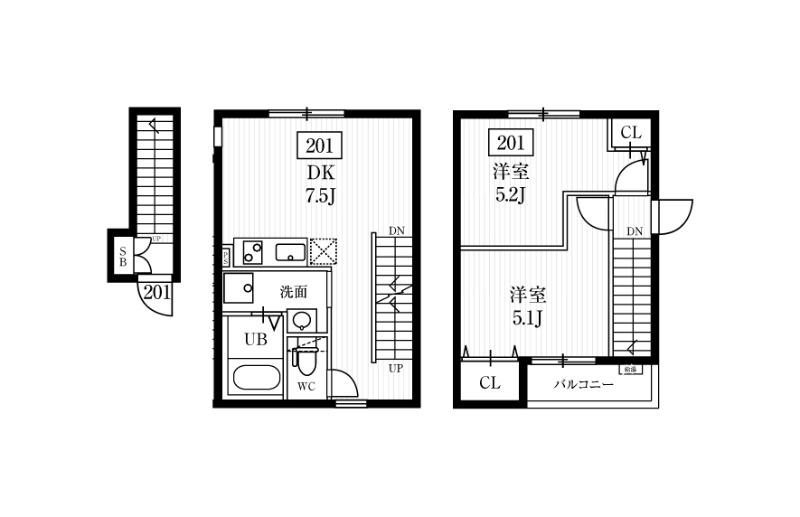 ミハス新大塚(2DK/2階)の間取り写真