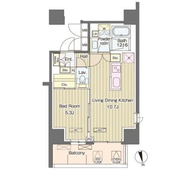 ヴェルデコート西新宿(1LDK/5階)の間取り写真