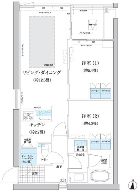 ガーデニエール砧 ウエスト(2LDK/10階)の間取り写真