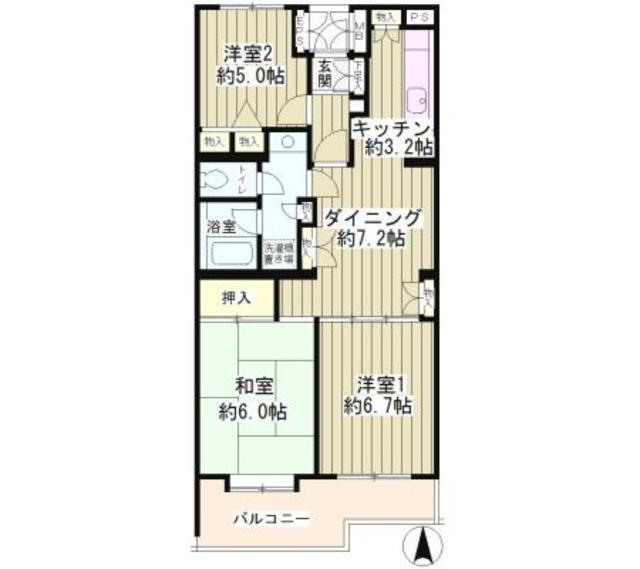 ヒラソル上野毛(3DK/3階)の間取り写真