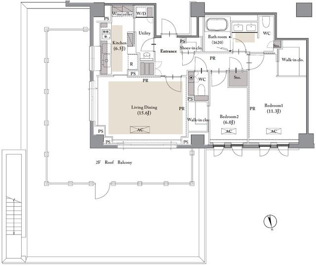 ROPPONGI PLACID(2LDK/2階)の間取り写真