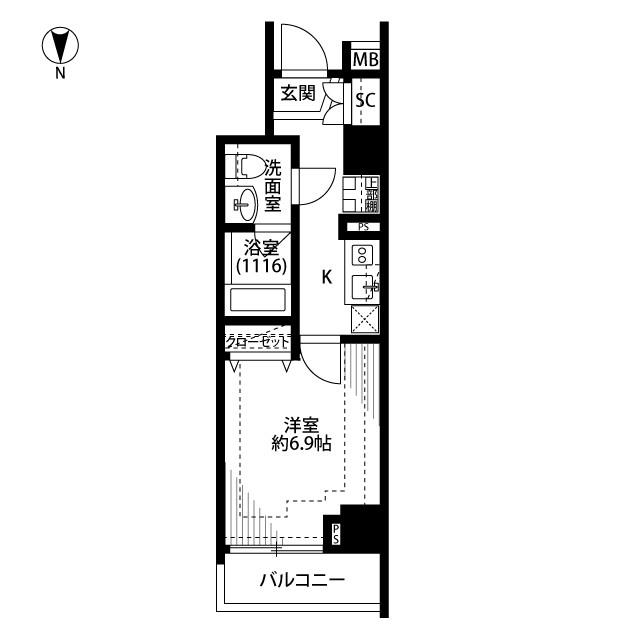 プレール・ドゥーク新宿下落合(1K/5階)の間取り写真