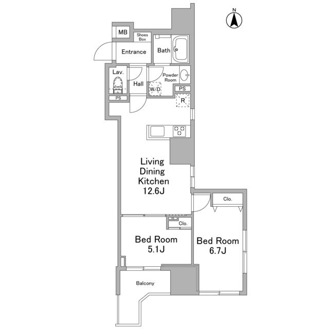 リバーレ浅草ウエスト(2LDK/7階)の間取り写真