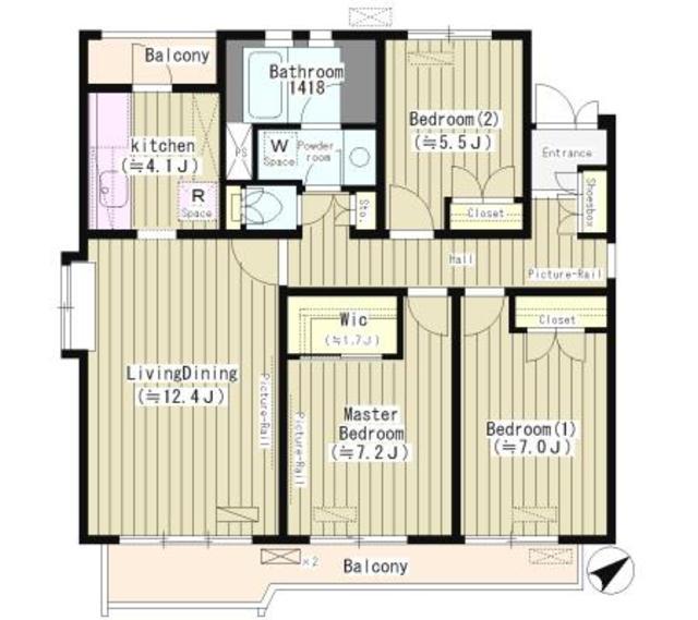 BLESS学芸大学 THE GARDEN B棟(3LDK/1階)の間取り写真