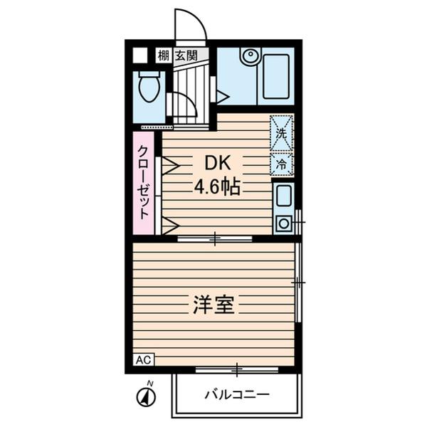 ハーヴェスト八雲(1DK/2階)の間取り写真
