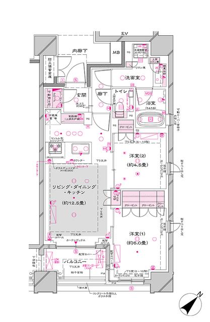 オーパスレジデンス銀座イースト(2LDK/6階)の間取り写真