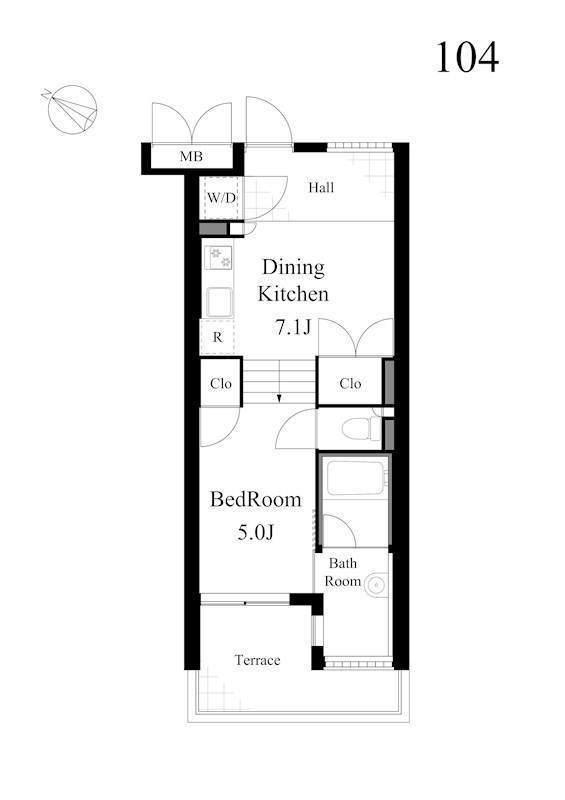 ライトハウス(1DK/1階)の間取り写真
