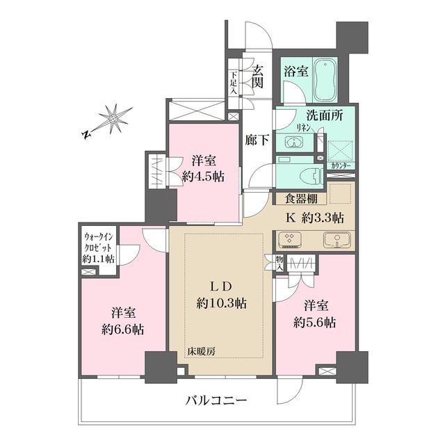 ザ・パークハウス三田ガーデン タワー棟(3LDK/9階)の間取り写真