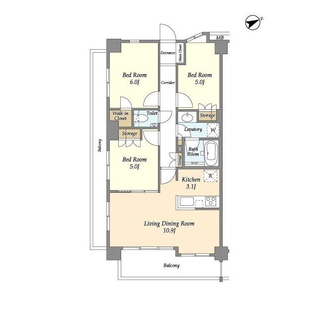 KDXレジデンス尾山台(3LDK/5階)の間取り写真