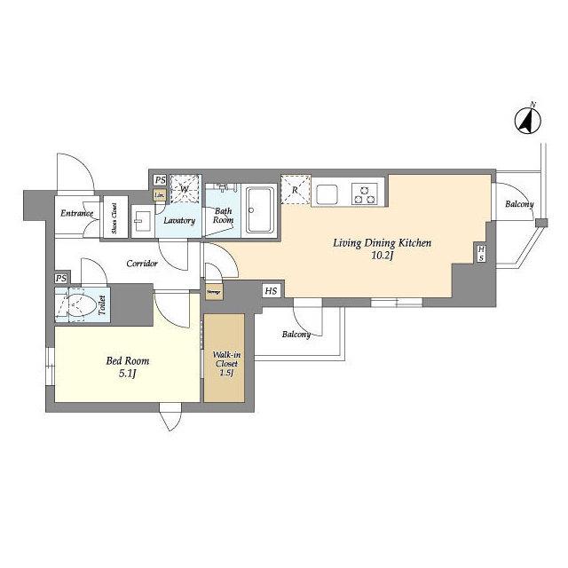 ジオエント山吹神楽坂(1LDK/2階)の間取り写真
