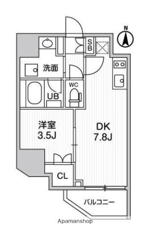 ALTERNA亀戸Ⅲ(1DK/2階)の間取り写真