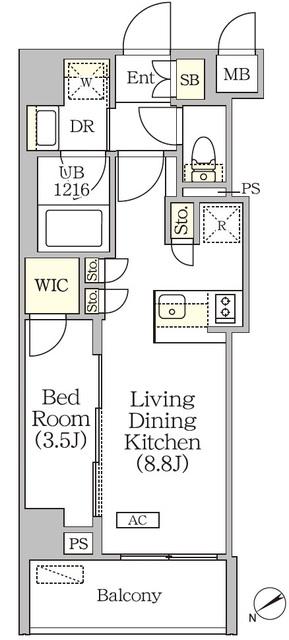 ORSUS清澄白河リバーフロント(1LDK/1階)の間取り写真
