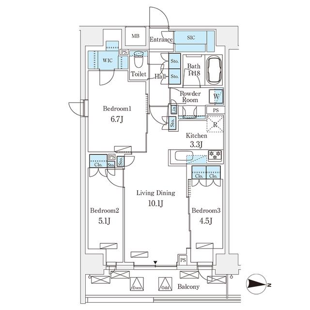フロンティアレジデンス錦糸公園(3LDK/4階)の間取り写真