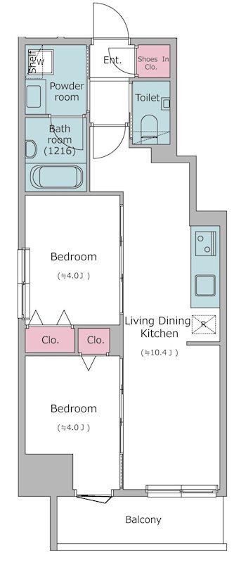 ドゥーエ入谷1(2LDK/11階)の間取り写真