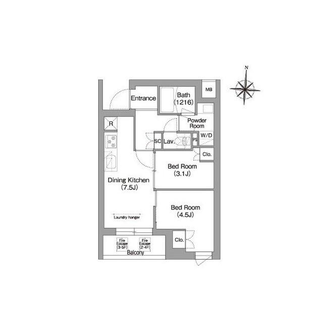 コンフォリア・リヴ南品川(2DK/1階)の間取り写真