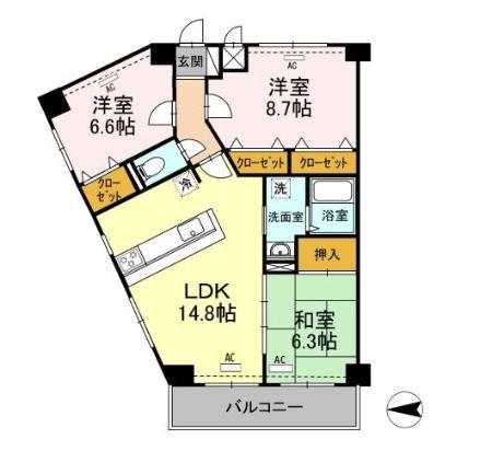 モニュメントスクウェア参番館(3LDK/3階)の間取り写真