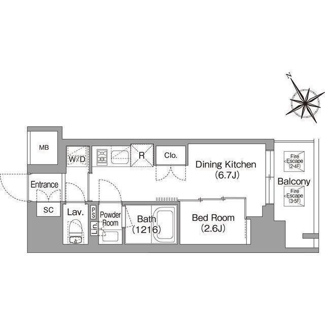 バウスフラッツ蔵前(1DK/13階)の間取り写真