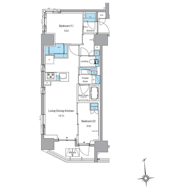 ルフォンプログレ上野稲荷町(2LDK/14階)の間取り写真