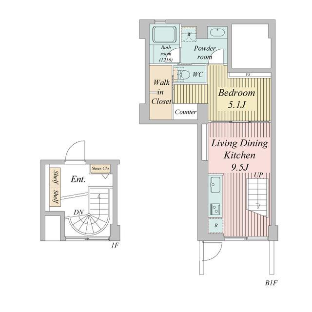 プライムアーバン目黒三田(ワンルーム/1階)の間取り写真