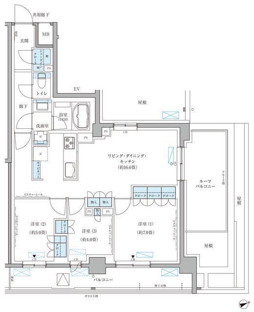 パークアクシス文京本郷(3LDK/8階)の間取り写真