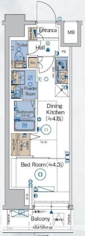 ガリシアレジデンス品川パークサイド(1DK/3階)の間取り写真