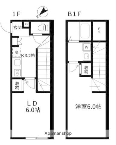 RIVER RESIDENCE用賀(1LDK/1階)の間取り写真