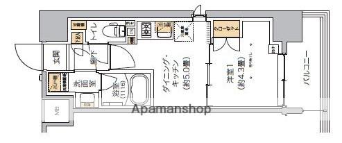リビオメゾン芝浦(1DK/10階)の間取り写真