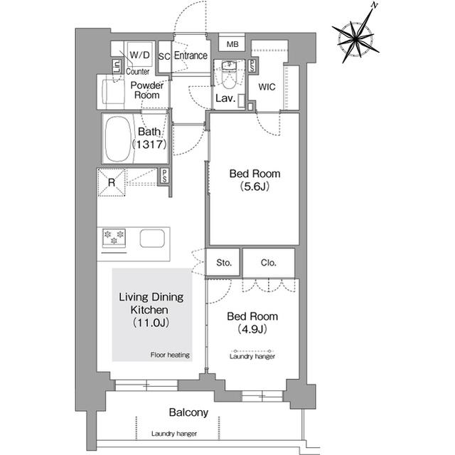 コンフォリア・リヴ文京護国寺(2LDK/1階)の間取り写真