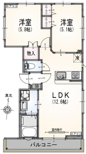 サンライズ中野江原町(2LDK/2階)の間取り写真