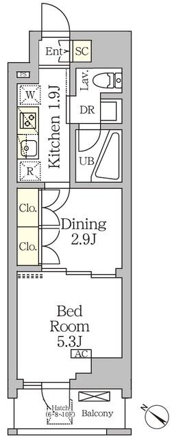 アジールコート松濤(1DK/10階)の間取り写真