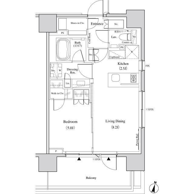 ザ・パークハビオ代々木(1LDK/5階)の間取り写真