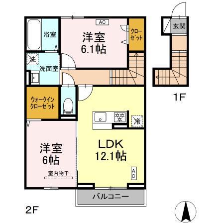 BELL RUN(2LDK/2階)の間取り写真