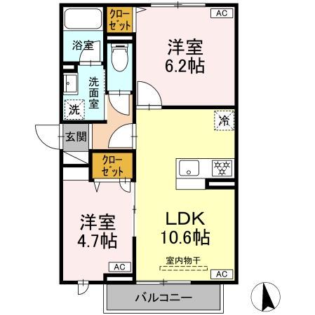 セレスティア岡本(2LDK/2階)の間取り写真