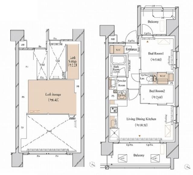 ブランシエスタ新丸子リバーフロント(2LDK/13階)の間取り写真