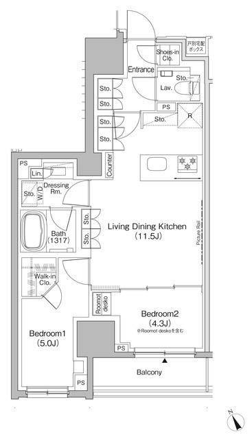 ザ・パークハビオ日本橋茅場町(2LDK/3階)の間取り写真