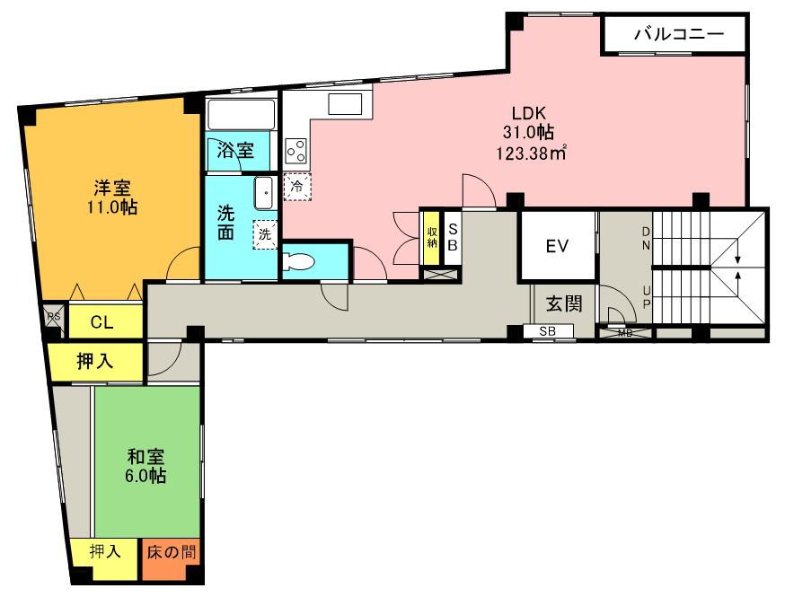 鶴巻ビル(2LDK/3階)の間取り写真