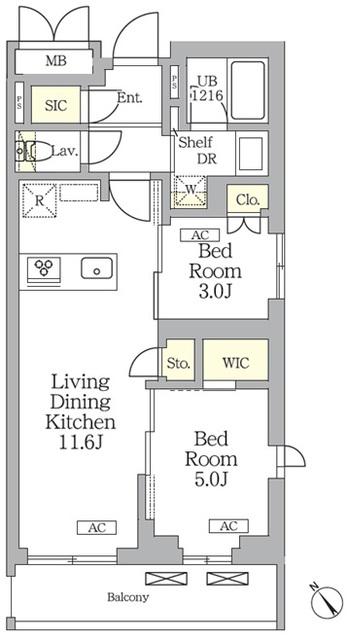 グランパーク千駄ヶ谷レジデンス(2LDK/4階)の間取り写真